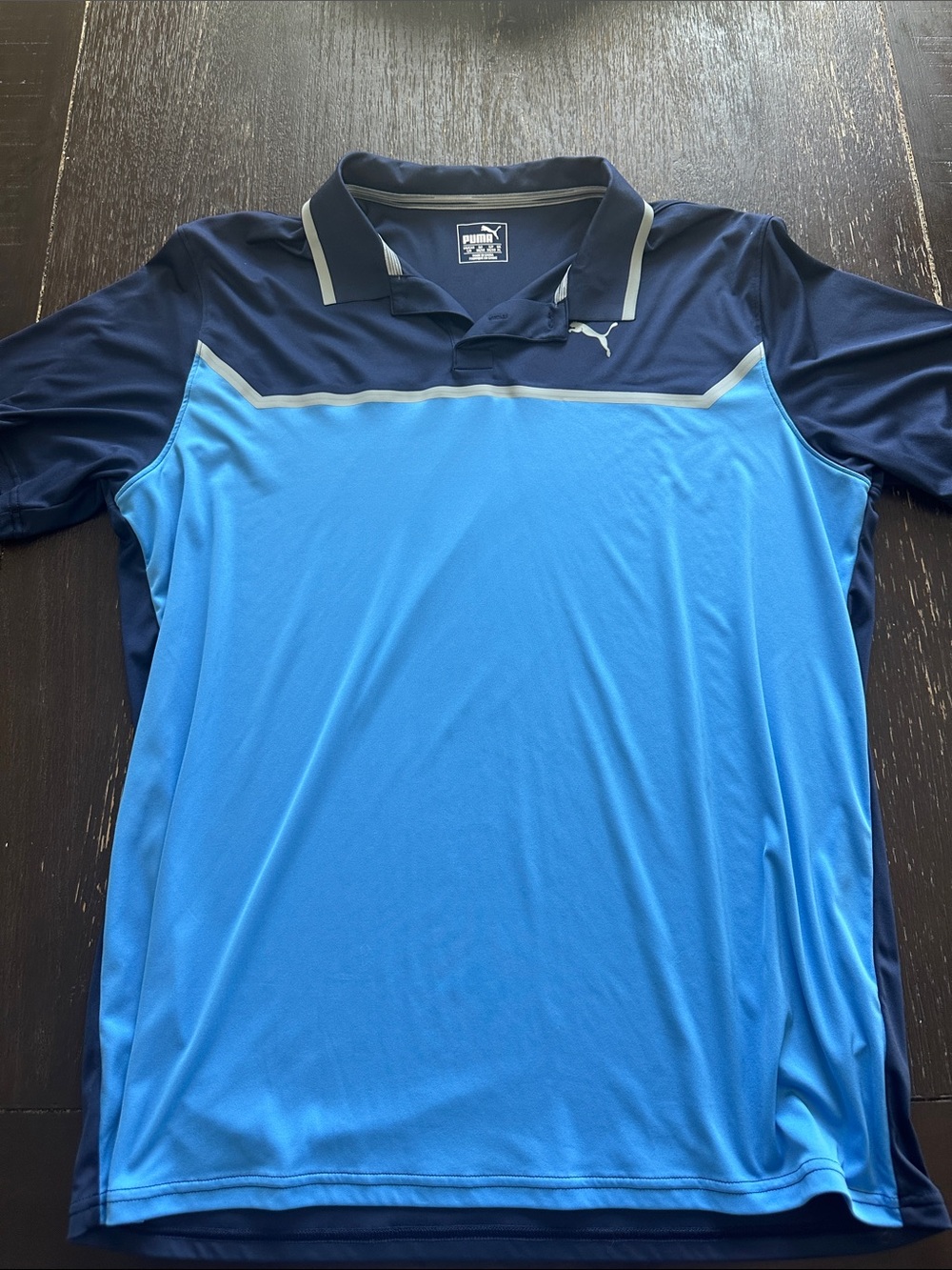 PUMA Men's Light Blue and Navy Performance Polo
